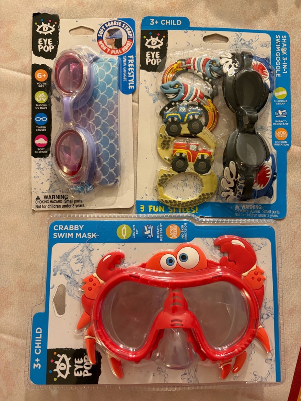 Brand new 3 pairs Kids Swim Goggles